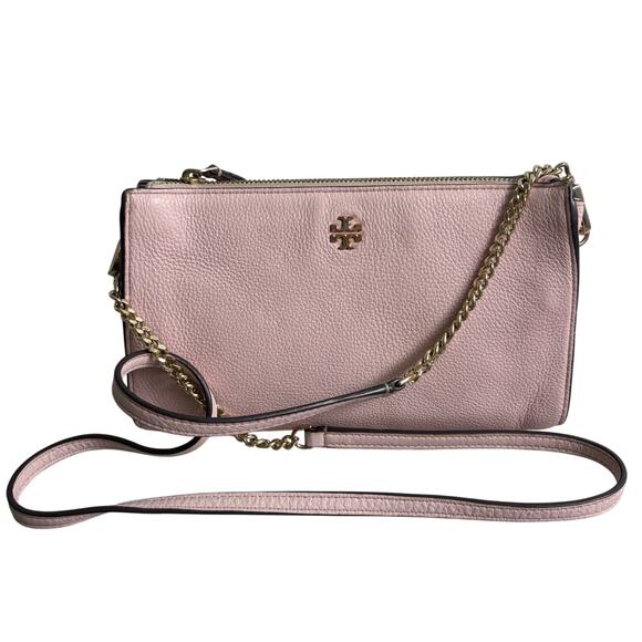 Tory Burch Mini Everly Shell Pink Leather Crossbody Bag - Picture 1 of 11
